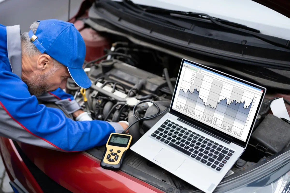Professional technician performing electrical diagnostics with advanced diagnostic equipment